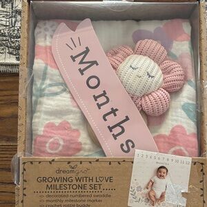 Pink Floral Growing With Love Milestone Swaddle Set